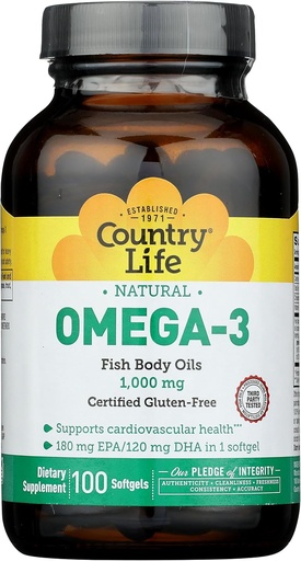 [BRSWIGT5BMAB6C3A] Country Life Omega 3 Fish Oil 1000 Mg, 100 Ct