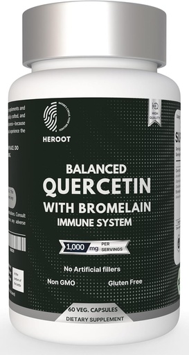[BRSRAYIFDF7AIYDL] 500mg Quercetina con cápsulas de bromelaina: Apoyo respiratorio No GMO Silencioso Gluten Libre Silencioso Apoyos Salud general y bienestar (60 cápsulas)