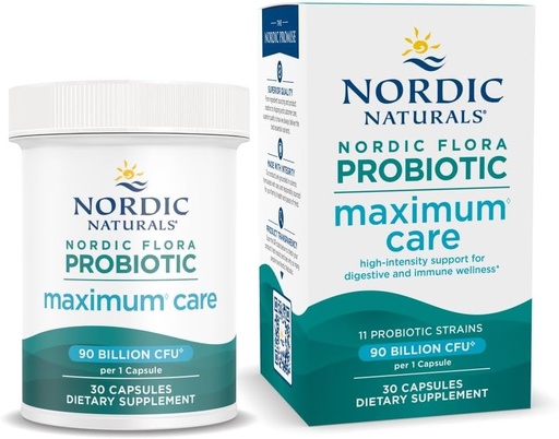 [BRSW2AQKPN6BMEI4] Nordic Naturals Nordic Flora Probiotic Maximum Care, 30 Capsules, 11 Probiotic Strains for Daily Immune and Digestive Health Support, Vegan, 30 Servings