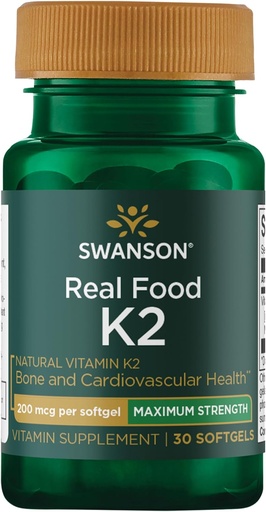 [BRSWIHI4CYIQYYL2] Swanson Maximum Strength Vitamin K2 (Menaquinone-7)-Vitamin Supplement Supporting Cardiovascular and Bone Health-Made from Japanese Natto to Help Regulate Calcium (30 Softgels, 200mcg Each)