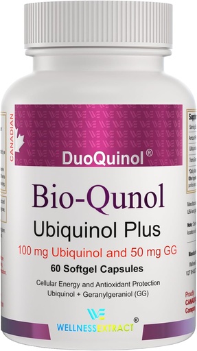 [BRSRMCY5AABGOD36] WELLNESS EXTRACT BioQuinol Ubiquinol (CoQ10) with Geranylgeraniol – Master Antioxidant for Heart Health, Cellular Energy 150mg 60 Softgels