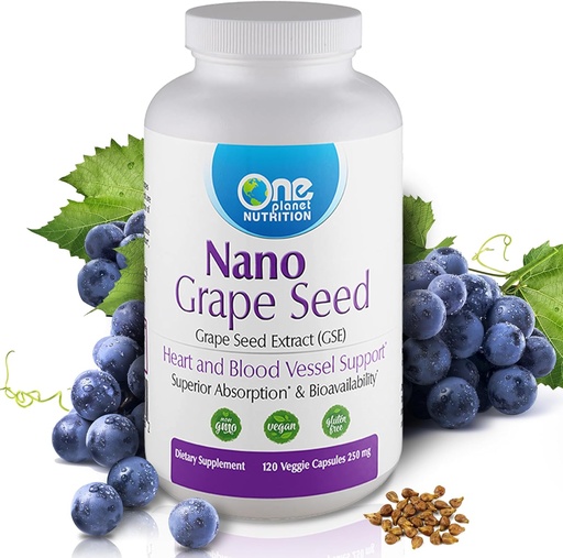 [BRSWYZD5CFYGA2TJ] One Planet Nutrition Nano Grape Seed Extract 250 mg Veggie Capsules (120 Servings), Nano for Enhanced Absorption, Supports Antioxidant Health for Vascular Health, Non-GMO, Vegan, Gluten Free