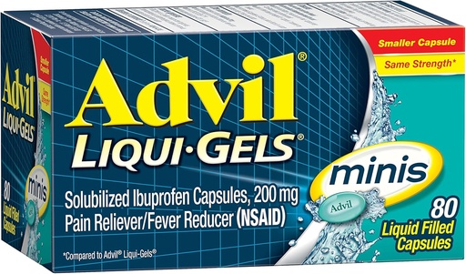 [BRSWGYD3CACBAALK] Advil Liqui-Gels Minis Pain Reliever and Fever Reducer, Pain Medicine for Adults with Ibuprofen 200mg for Pain Relief - 80 Liquid Filled Capsules