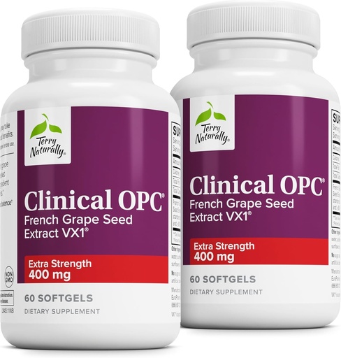[BRSWKFD6CEFQI3DC] Terry Naturally Clinical OPC Extra Strength - Cardiovascular Health & Focus Support - Supplement with Grape Seed Extract - Immune Support Supplement - 60 Softgels (Pack of 2)