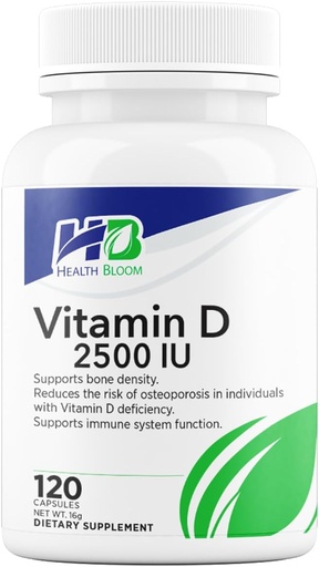 [BRSRAAIKBYHWOFLA] Vitamin D 2500IU | 120 Capsules | Health Bloom |Vitamins and Minerals Capsules