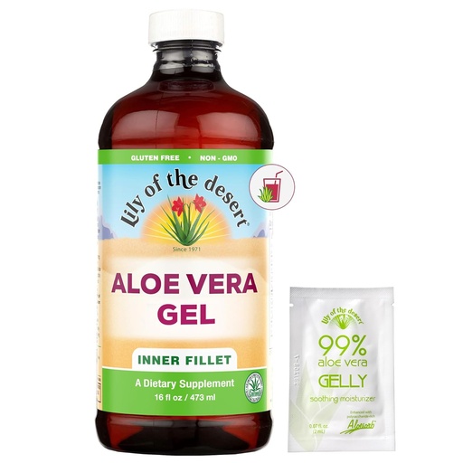 [BRSWIYQYON4B6EL4] לילי של המדבר Aloe Vera Gel - Inner Fillet Filter Aloe Vera Drink, Thicker Consistency, Digestive Enzymes for Gut Health, Stomach Relief, All Glowing Skin 16 Fl Ozly Sachet Included.