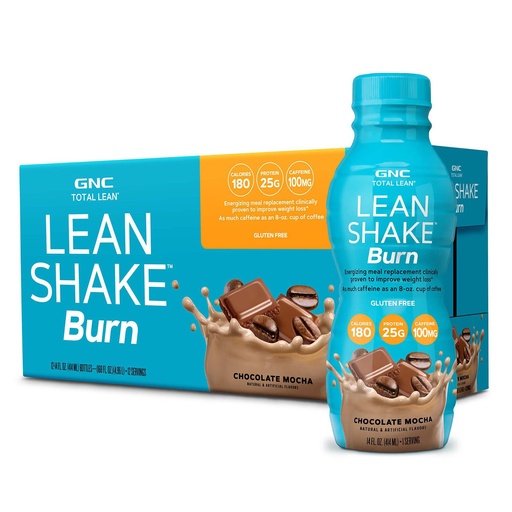 [BRSRMAQQDMMQGHL6] GNC Lean Shake Burn With Caffeine, Meal Replacement, Chocolate Mocha, 25g Protein, Clinically Proven Weight Management, Ready To Drink, Zero Added Sugar, 14 oz Bottles, Pack of 12