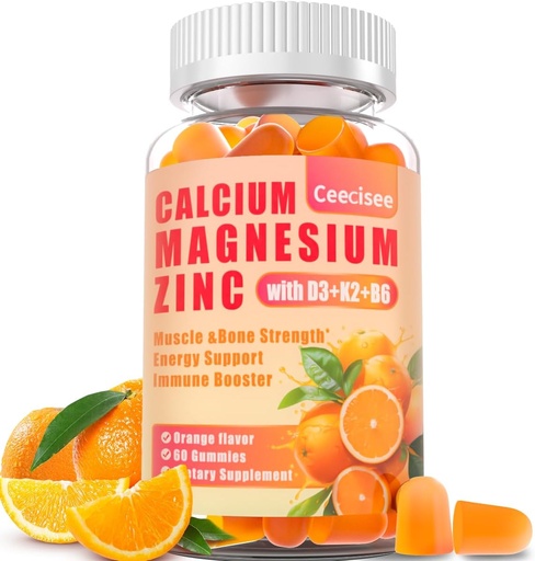 [BRSRAYI5AR4GA2TK] Calcium Magnesium Zinc Gummies with D3 &B6 &K2,1000mg Calcium Gummies with 300mg Magnesium Support Immune Energy for Adults and Teens,Sugar Free(60 Count)