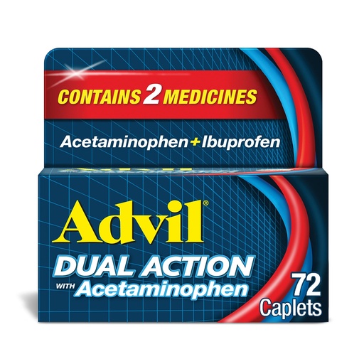 [BRSWY2Y5BANRSCIV] Advil Dual Action Coated Caplets with Acetaminophen, 250 Mg Ibuprofen and 500 Mg Acetaminophen Per Dose (2 Dose Equivalent) for 8 Hour Pain Relief - 72 Count