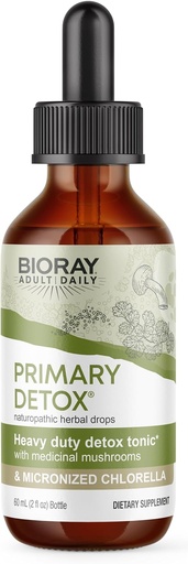 [BRSRMZTQCN6AIEIU] BIORAY Daily Primary Detox - 2 fl oz - ar ārstnieciskām sēnēm un mikronizētu hlorellu - Organic, Non-GMO, Veģetārietis, bez lipekļa - Approx. 15 Kalpošana