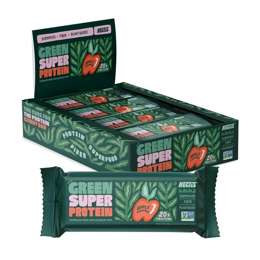 [BRSWYGD3BNYGGALJ] Nectis Green Super Protein Meal Bars, Apple Cinnamon, 20g plant protein, Organic Greens, high fiber, vegan, no soy, non gmo, 82g Bar, 8 pack