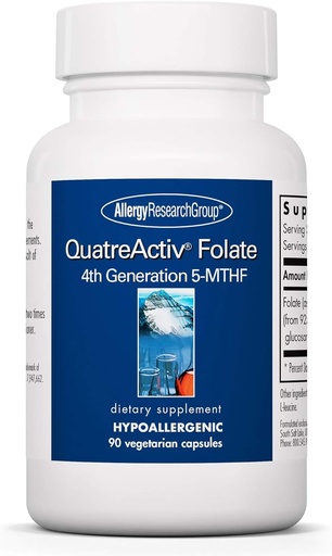 [BRSWI2Q2PJ4QAA34] Alergijos mokslinių tyrimų grupė QuatreActiv Folate Addition - Metilfolatas, 5-MTHF, Metilinimo palaikymas, Quatrefolic, Vegetariškų kapsulių - 90 Count