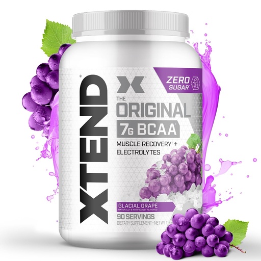[BRSWIYADBIDGAFTC] Xtend Original BCAA Powder, 7g BCAAs and 2.5g L-Glutamine for Muscle Recovery Hydration and Lean Muscle, Sugar Free Intra and Post Workout Drink with Electrolytes, Glacial Grape, 90 Servings