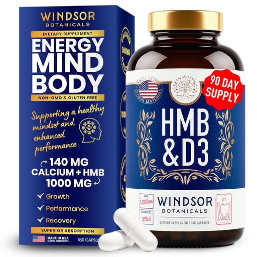 [BRSRMBD6A4CQOFAZ] HMB and Vitamin D3 Supplement - B-Hydroxy B-Methylbutyrate 1,000 MG HMB Supplements for Men and Women Plus Calcium, Vitamin D 3 - Muscle Growth, Strength, Performance, Recovery - 90 Days, 180 Caps.