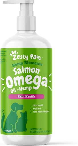 [BRSWGGIDC4NQKADB] Zesty Paws Salmon Omega Oil Hemp for Dogs and Cats with Wild Alaskan Salmon Oil Omega 3 and 6 Fatty Acids with EPA DHA for Pets Supports Normal Skin Moisture and Immune System Function 16oz