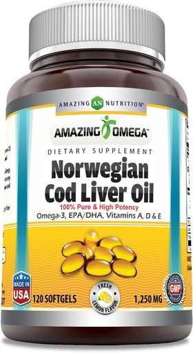 [BRSROZAHOEDWKDT2] Un sorprenent Petroli Omega Cod Livingr 1250 Mg Softgels suplementaris, EXACT Omega-3, EPA, DHA, Vitamina A, Vitamina Da i Vitamina E (Lemon Xqualis)