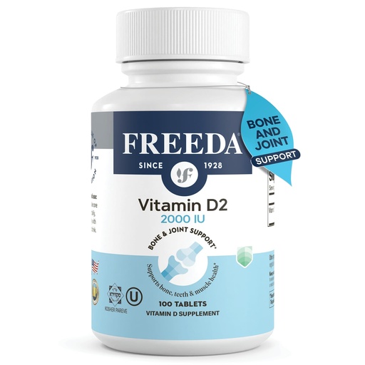 [BRSWIZQPCAFBGCDU] FREEDA Vitamin D2 2000 IU – Vegan Vitamin D for Bone Strength & Immune Support – Vegan Ergocalciferol D2 Supplement – 100 Tiny Tablets