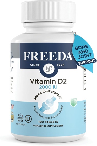 [BRSWIZQPCAFBGCDU] FREEDA Vitamin D2 2000 IU – Vegan Vitamin D for Bone Strength & Immune Support – Vegan Ergocalciferol D2 Supplement – 100 Tiny Tablets