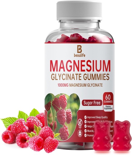 [BRSRAZL6B4NBYFLG] Magnesium Glycinate Gummies, Magnesium Supplement, Magnesium Glycinate, Vitamin C, D, B12, CoQ10, for Calm Mood & Muscle, Sleep, for Adults, 60 Gummies
