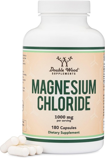 [BRSWGBLRBMHBGHYU] Chloride de magnesio (Cloruro De Magnesio) - 180 cápsulas, 1.000 mg por servidumbre, soporta salud digestiva y bonificación - no GMO y Gluten gratis por suplementos de madera doble