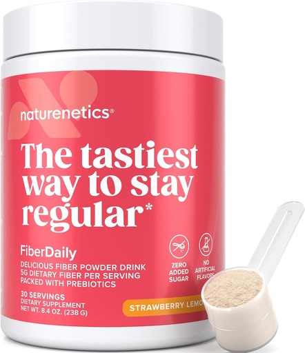 [BRSROFL4CB4GGYDP] FiberDaily Delicious Fiber Powder - Organic Psyllium Husk, Agave Inulin & Sunfiber® Guar Gum Strawberry Lemonade Drink, Sugar Free, Soluble Fiber, Prebiotic Fiber Supplement, Vegan, 1 Month Supply