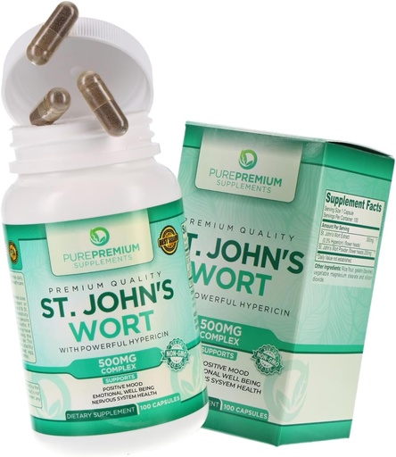 [BRSWG2YYBYPWKALG] 纯Premium St. Johns Wort Capsules 500mg - Mood支持补充 - 草药和自然正常应激补充 - St John Wort支持阳性 Mood for Men and Women - 3个月供应 - 100 Capsules