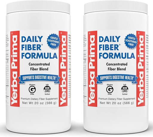 [BRSRMYINOYIRSFY4] Yerba Prima Daily Fiber Formula - 20 oz Powder (Pack of 2) - Unflavored, Concentrated Blend of Soluble/Insoluble, Psyllium Seed Husks, Acacia Gum, Apple Fiber Supplement - Regularity Colon Cleanser
