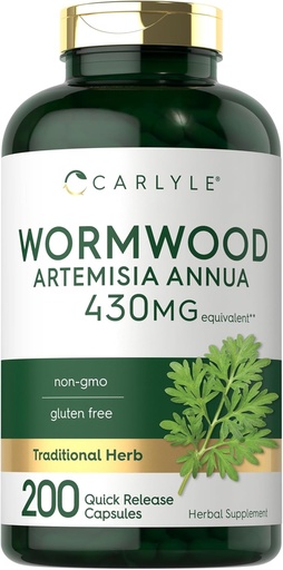 [BRSW2AQEBEBRE23K] Carlyle Wormwood Capsules 430mg | Artemisia Annua Herb | 200 Count | Non-GMO & Gluten Free Supplement