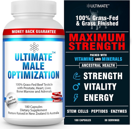 [BRSROGI5CF7QMCY3] Ultimate Male Optimization 100% Grass Fed Beef Organ Supplement - Supports Test, Energy & Overall Men's Health & Wellness - Non-GMO Grass Fed Beef Organ Supplement with Liver, No Fillers 180 Capsules