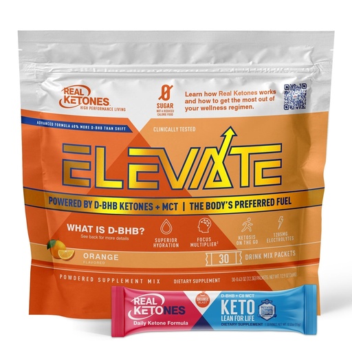 [BRSWYFARCAIQAFIV] Real Ketones MCT & BHB Exogenous Ketones Drink Mix Packets Elevate Keto Electrolytes Powder Packets No Sugar with 4 Main Electrolytes Plus Hydrating Proprietary Keto BHB - 30 Pack Orange