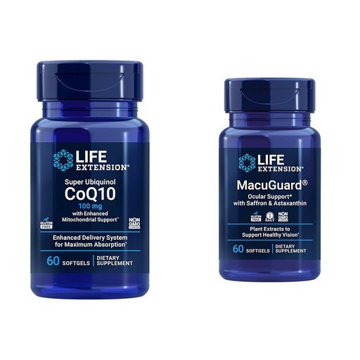 [BRSRAYYYBF6WMDT2] Life Extension Super Ubiquinol CoQ10 Heart Health Cellular Energy 60 Softgels & Macuguard Ocular Support Lutein Zeaxanthin Saffron Astaxanthin Eye Health 60 Count