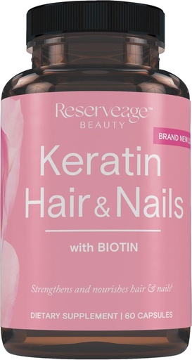 [BRSROED5BV6B6HTO] Reserveage Keratin Hair Booster with Biotin - Keratin Supplement with Biotin & Resveratrol - Supports Hair Growth & Nail Health - 60 Capsules