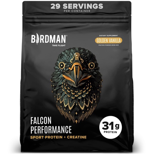 [BRSROA3RDN4BA2AY] BIRDMAN Falcon Performance Vegan Protein Powder, 31g Protein, 5g Creatine, 5g BCAA, Probiotics, Electrolytes, Pre Workout, Low Carb, Sugar Free & Dairy Free, Plant Based Vanilla Protein, 29 Servings