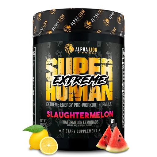 [BRSRMYIQPIORYE3J] ALPHA LION Superhuman Extreme High Stim Pre Workout Powder, Beta Alanine, L-Taurine & 356mg Tri-Source Caffeine for Sustained Energy, Nitric Oxide & Citrulline for Pump (21 Servings, Slaughtermelon)