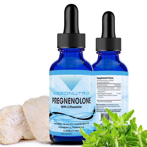 [BRSRAYIEBMBWMCTU] Pregnenolone with L-Theanine Advanced Formula 390 mg, 4 Oz Liquid, 302 Servings, Made in USA, Quick Absorption, Quality Potent Ingredients, Non-GMO, GMP Certified Facility