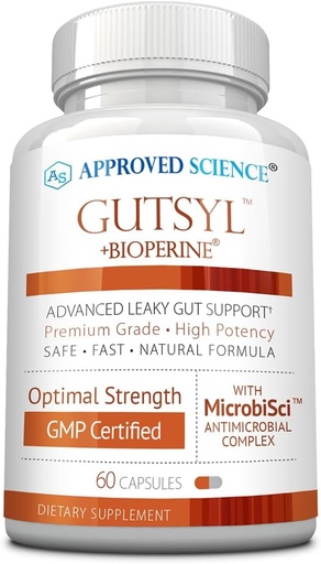 [BRSW2237OYPGKETZ] Odobreni Science® Gutsyl - Leaky Gut Supplement - Zaščitni GI Tract z Aloe Vera, Marshmallow Root, Licorice, in Slippery Elm - vsebuje prebiotične in BioPerine - 60 kapsul