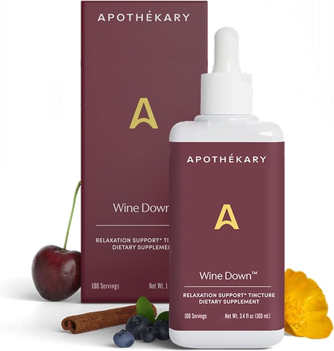 [BRSRAELYOYCQE3TV] Apothékary Wine Down, Natural Sleep and Relaxation Support, Alcohol-Free Red Wine-Inspired Herbal Liquid Drops, Consists of Blue Vervain, Tart Cherry, and California Poppy, 4 oz, 100 Servings