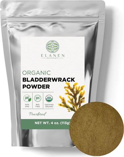[BRSRMGQEPJ5AO3LD] Elanen Naturals Organic Bladderwrack Powder 4 oz. (113g) from France, USDA Certified Organic Kelp Bladderwrack Herb, Fucus Bladder Wrack Powder Bladderack Supplement