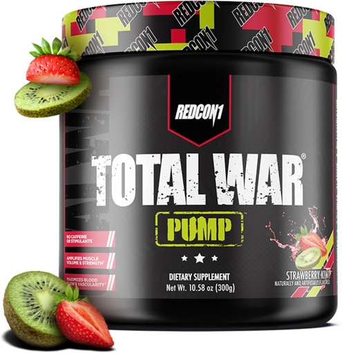 [BRSRAFT7CIARU23F] REDCON1 Non Stim & Caffeine Free Pre Workout Powder för kvinnor och män - Total War Pump - med L-Citrulline, Beta Alanine & More - Workout vid vilken tidpunkt som helst på dagen - Strawberry Kiwi (10,58 oz)
