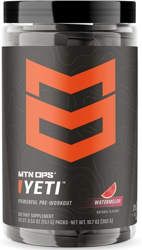 [BRSWGEL3DMCWGA3O] MTN OPS Yeti Trail pakendid enne treeningut pulbri energiajook kreatiiniga, 200 mg kofeiini ja BCAA-dega beeta-alaniin, 20-ühekordsed serveerimised, arbuus