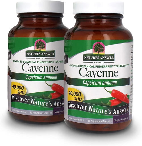 [BRSW2YIKBMAQK2DF] Nature's Answer Cayenne Pepper Powder Capsule Supplement, 90-Count | Natural Metabolism Booster | Promotes Cardiovascular Health | Helps with Digestion & Circulation (Pack of 2)