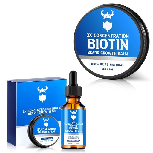[BRSRAYD3BEMAEAA2] Beard Growth Oil with 2X Concentration Biotin for Men and Biotin Beard Balm for Men & Conditioning Beard Wax, Hydrates & Thickens Facial Hair Growth