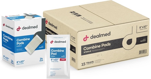 [BRSWGBI6ARYAI2TH] Dealmed Abdominal Combine Pads 8"x10" (360-Case) Sterile Individually Wrapped, ABD Pads, Absorbent, Non Adherent for Wound Care, Drainage, First Aid, 24/Box (Case of 15)
