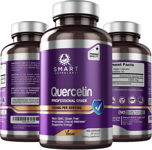[BRSWYBAFOUAWEDTA] Smart Nutra Labs Quercetin 1000mg- 180 Vegan kapsuly, 100% Pure Quercetin Supplement- non- GMO, bez lepku, testovaná tretia strana