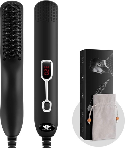 [BRSWGCTQBYBQM3TX] Beard Straightener Comb for Men - Upgraded Professional Electric Mens Beard Straightening Heated Brush Portable Anti-Scald 5 Adjustable Temperatures & LCD Display with Carrying Bag