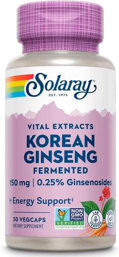 [BRSWKED6CFYR22DO] SOLARAY Fermented Korean Ginseng Root Extract 124; Zdravý stres, Energy & Fyzical Endurance Support CLAS124; Vegan, Non- GMO CLAS124; 30 VegCaps