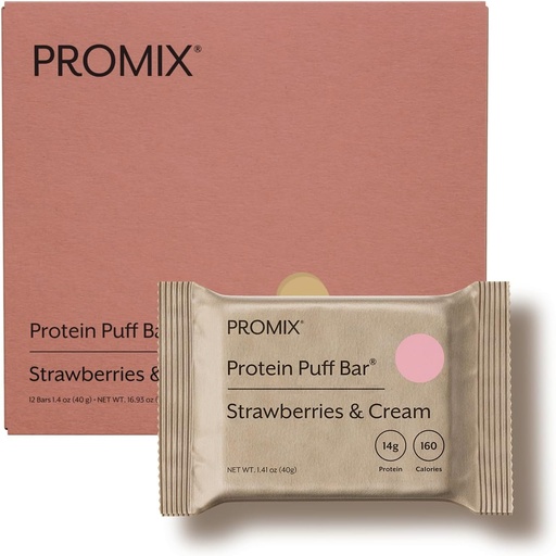 [BRSROFT2OAIAGEQY] ProMix Nutrition Whey Protein Isolate Puff Bar, 낮은 Carb 건강한 스낵 계란 흰색 - 잔디 볶음, 글루텐 무료, 낮은 설탕, 콩 무료 (딸기 & 크림) - 12 바