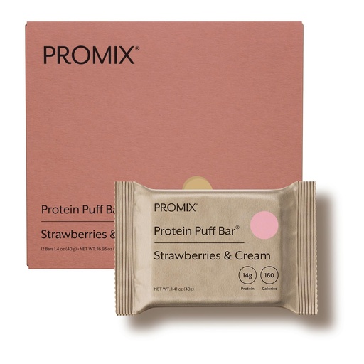[BRSROFT2OAIAGEQY] ProMix Nutrition Whey Protein Isolate Puff Bar, Low Carb Healthy Snack with Egg Whites - Grass Fed,Gluten Free, Low Sugar, Soy Free (Strawberries & Cream) - 12 Bars