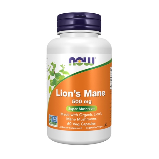 [BRSW2BD2AENGM3DD] NOW Foods Supplements, Lion's Mane 500 mg, Super Mushroom, Made with Organic Lion's Mane Mushrooms, 60 Veg Capsules