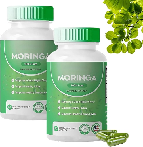 [BRSRAHAYAQPRQC3B] Moringa Capsules,Pure Moringa Powder Capsules - 800mg of Nutrient-Rich Moringa- Promotes Energy, Gut Well-Being (2PCS)